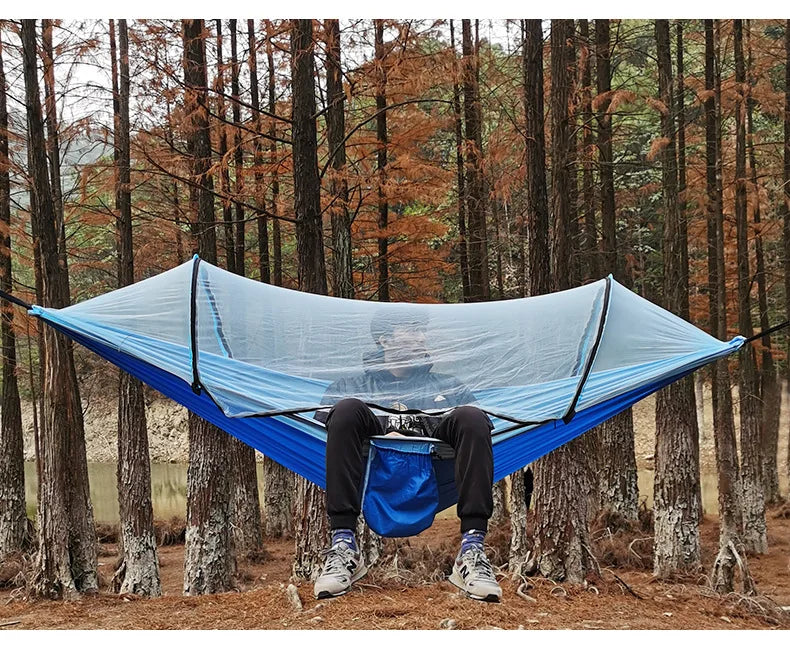 KTM-878355 Easy Setup Hammock with Mosquito Net for Camping and Outdoor Use, Anti-Rollover Design - Image 8