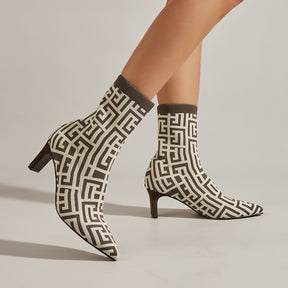 Patterned Pointed Toe Mid-calf Sock Boots