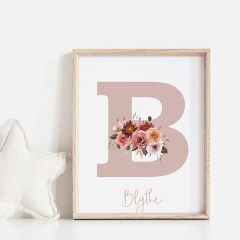 Framed wall art printable with a babies name starting with b, Brandon set beside a little dragon designed to match Snuggly Jacks Mystique print.