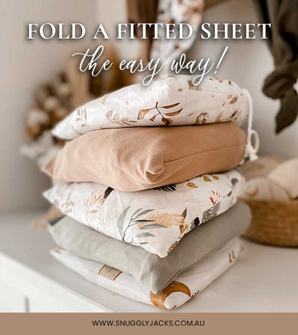 Snuggly Jacks Stack of crib Fitted Sheets in Arizona, Sage, Australiana, Camel and Twilight. . How to Fold a Fitted Sheet.