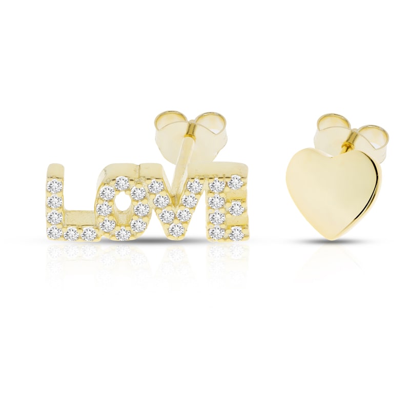 Orecchini Love in Argento bagnato in Oro giallo con Cuore e Pietre