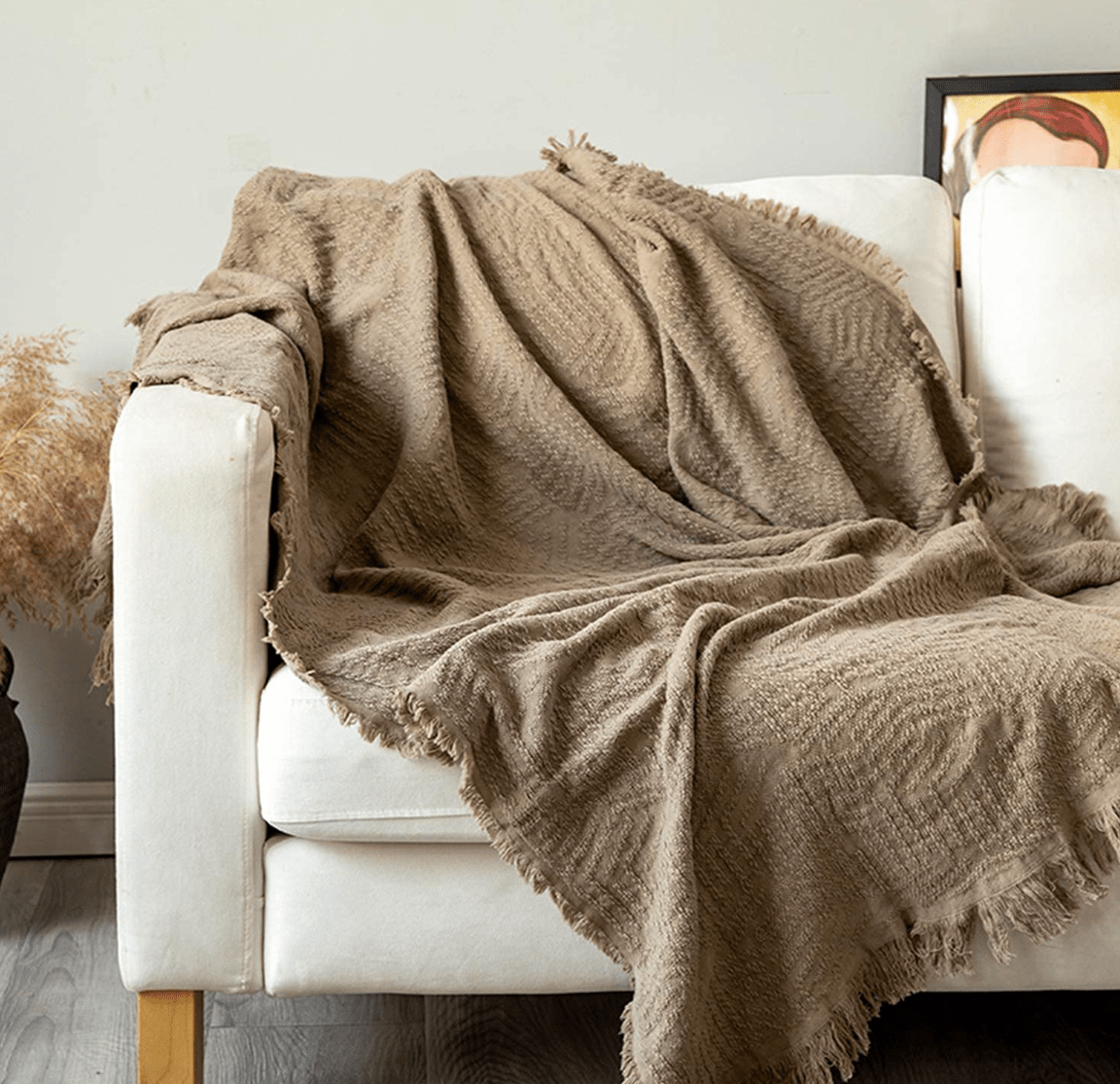 Latte brown Throw Blanket with Fringe