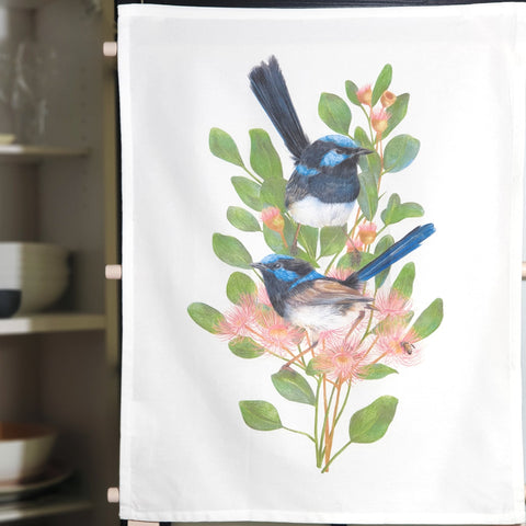 Blue wren tea towel