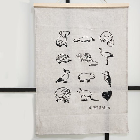 Australian birds linen tea towel