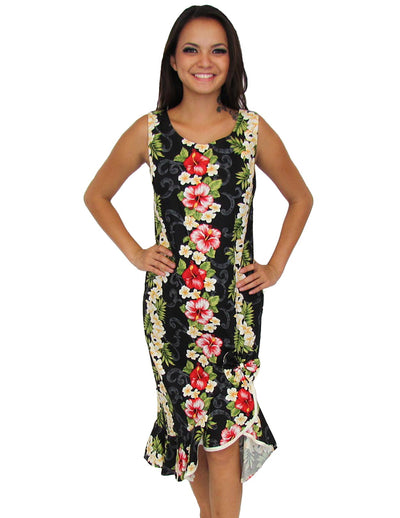 Black Hawaiian Dress Sleeveless Knee Length Big Island