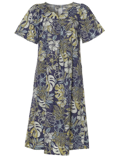 Short Hawaiian Muumuu Dress Kalokoi Forest