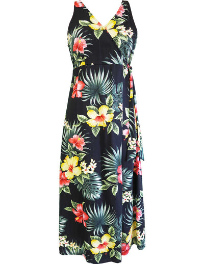 Empire Waist Tea Length Hawaiian Dress Lihue Hibiscus