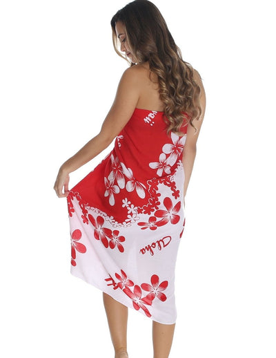 White and Red Plumeria Flower Sarong Pareo Cover Up - ShakaTime
