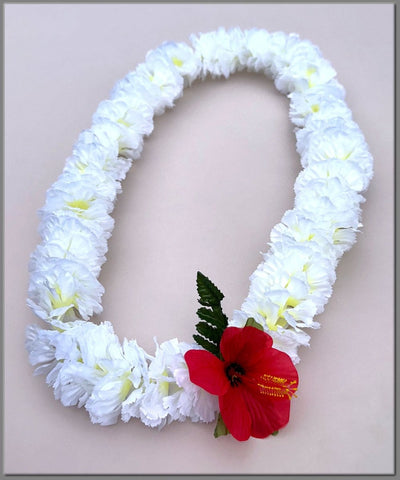 White Color Carnations Flower Silk Lei - ShakaTime