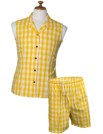 Yellow Palaka Women Set Blouse Top and Shorts - ShakaTime