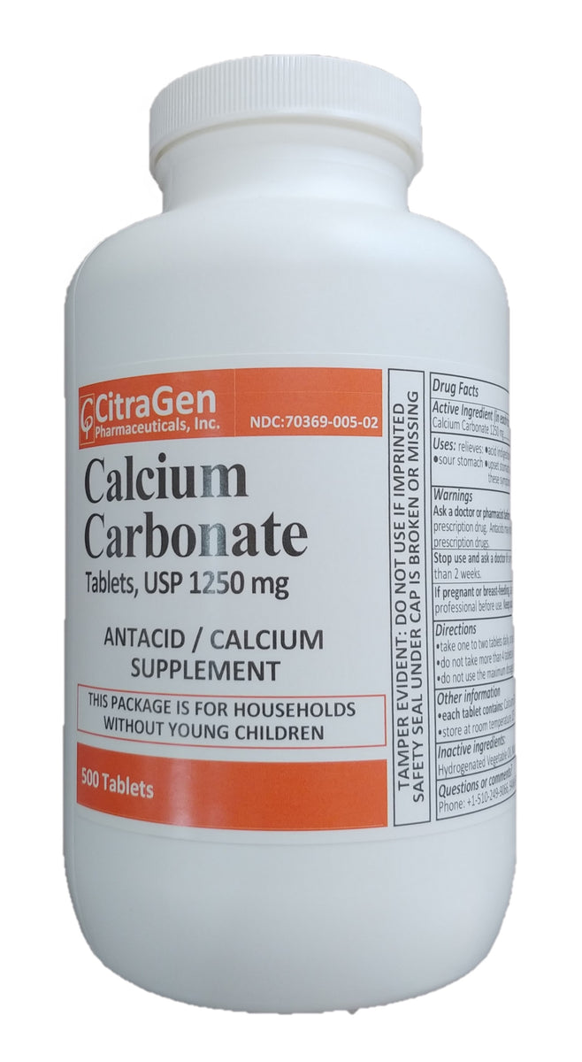 Calcium Carbonate Tablets Usp 1250 Mg 500 Tablets Citragen Otc Spin