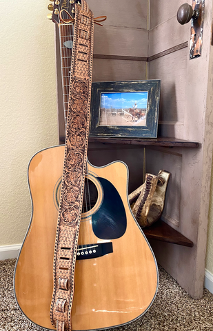 tooled leather guitar strap