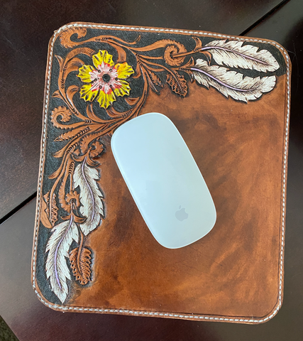 Tooled leather mouse pad