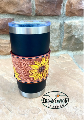 tooled leather cup koozie