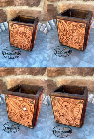 Tooled leather pencil holder