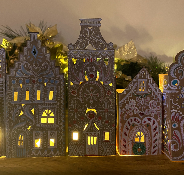 Illuminated illustrated Gingerbread houses