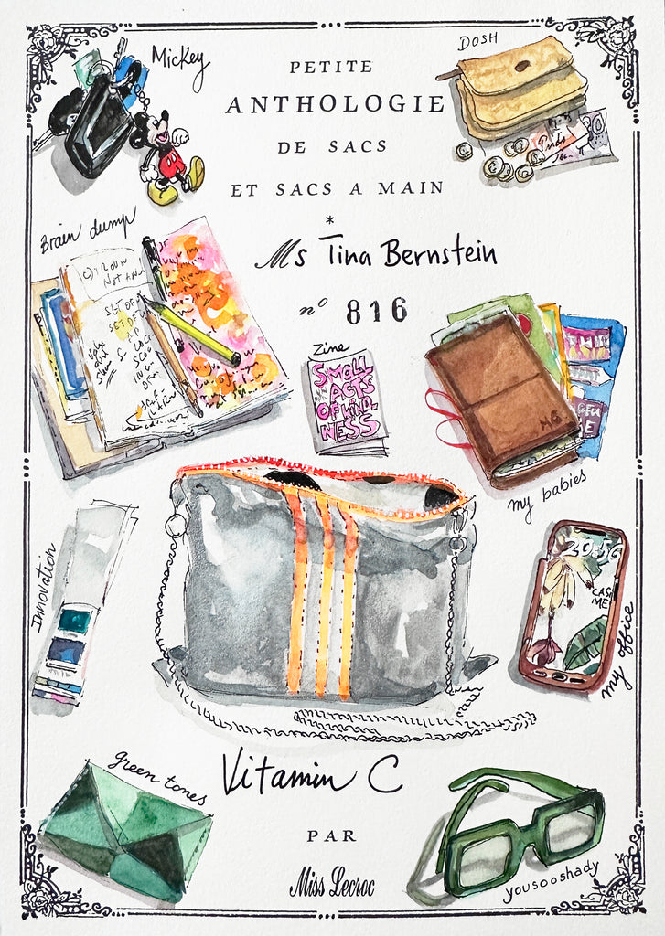 Bag and content painted by Nathalie Lecroc for Tina  Bernstein