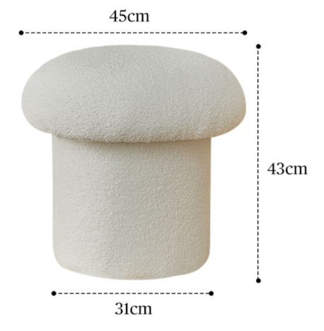 Modern White Boucle Mushroom Ottoman Upholstered Pouf Novelty Footstool Cute Footrest