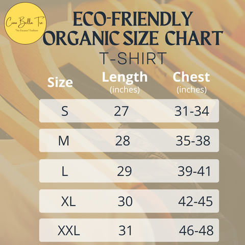 ECO-FRIENDLY ORGANIC COTTON T-SHRT SIZE CHART