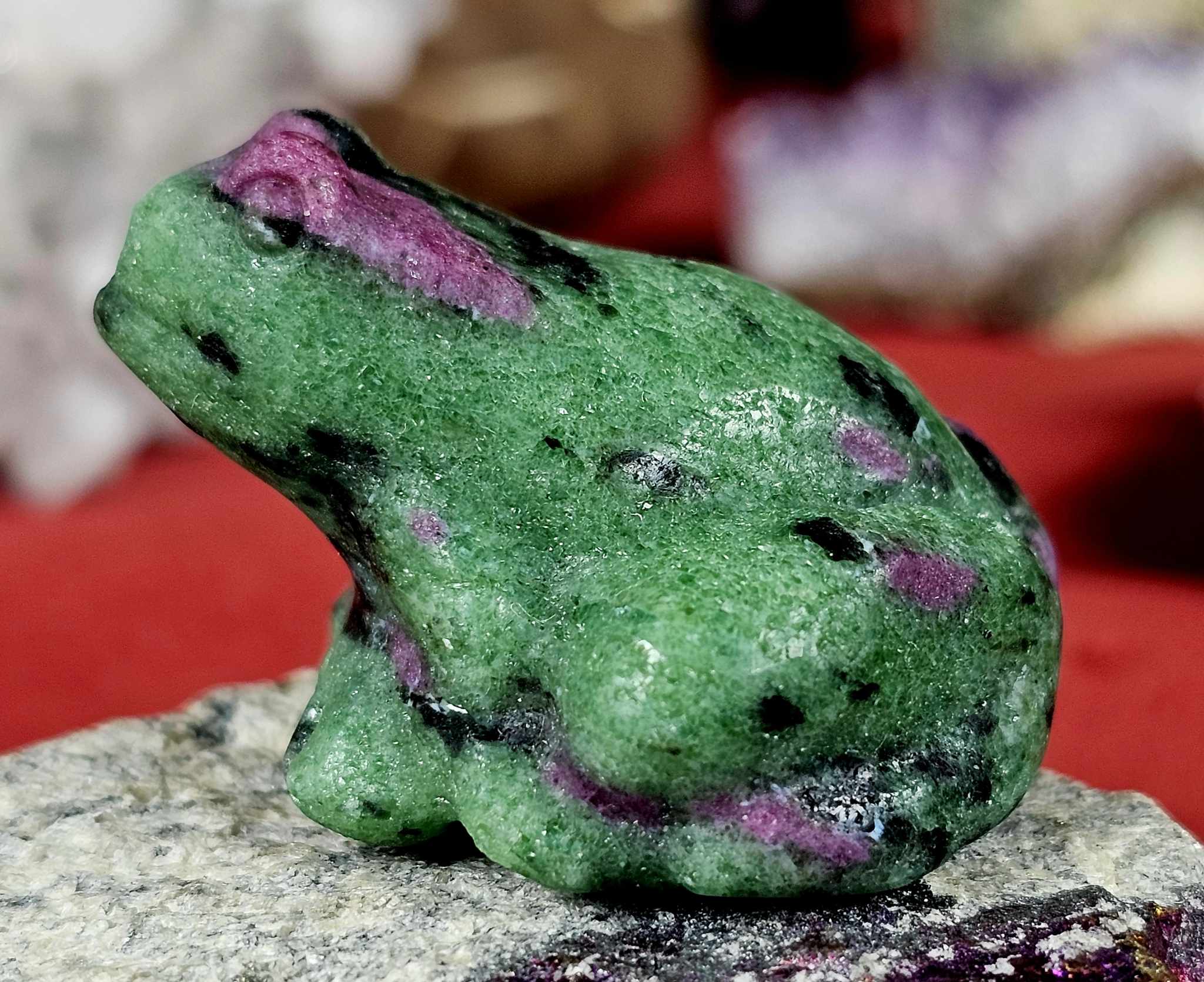 Ruby & Zoisite Crystal Frog Figurine 🐸