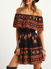 Load image into Gallery viewer, Pretty Bohemia Floral Off Shoulder Elastic Waist Mini Dress