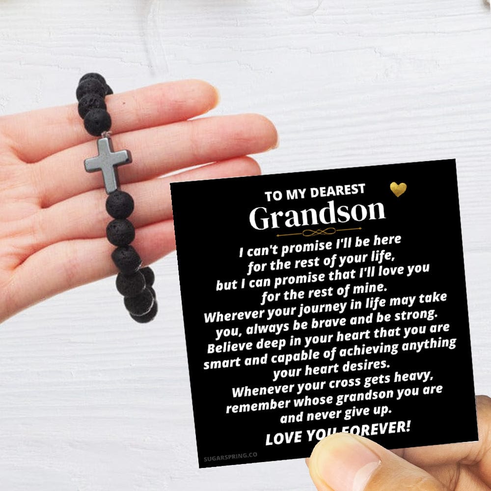 To My Grandson - Volcanic Bead Cross Bracelet Set - SS359 - Sugar Spring Co product image