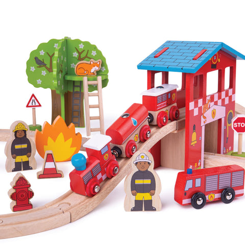 bigjigs fire station train set