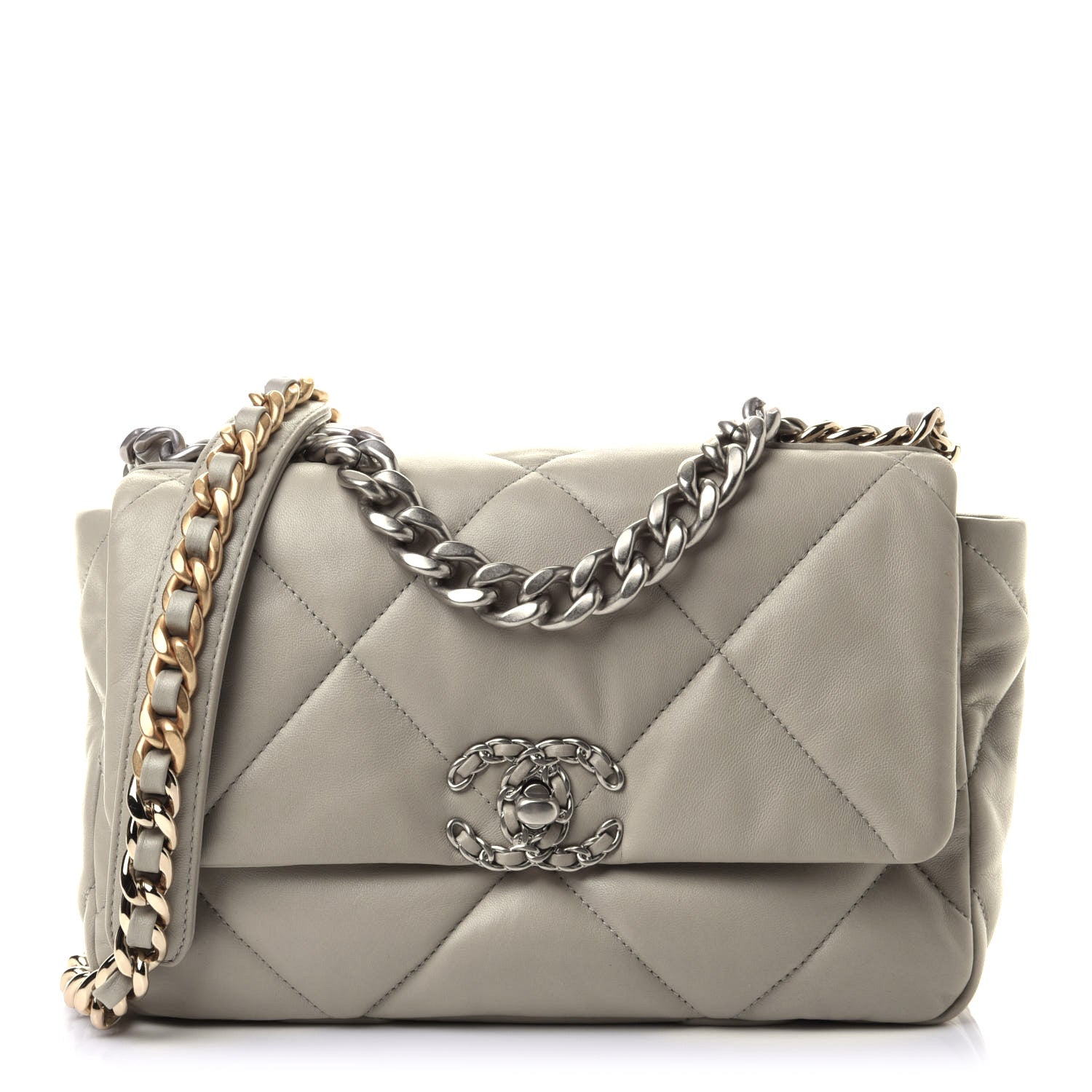 Chanel 19 Flap Small 20P GrayGrey Quilted Goatskin with multitone hardware