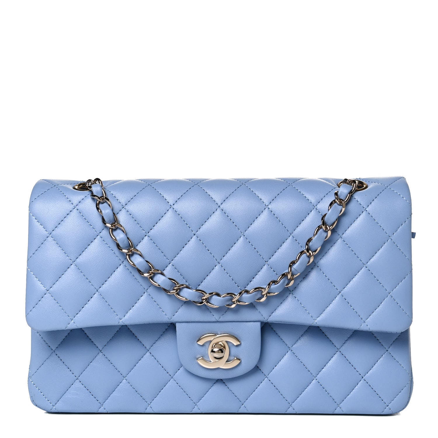 Chanel 22p Baby Blue Small Classic Flap Caviar Light Gold HW   CamelliaCurate