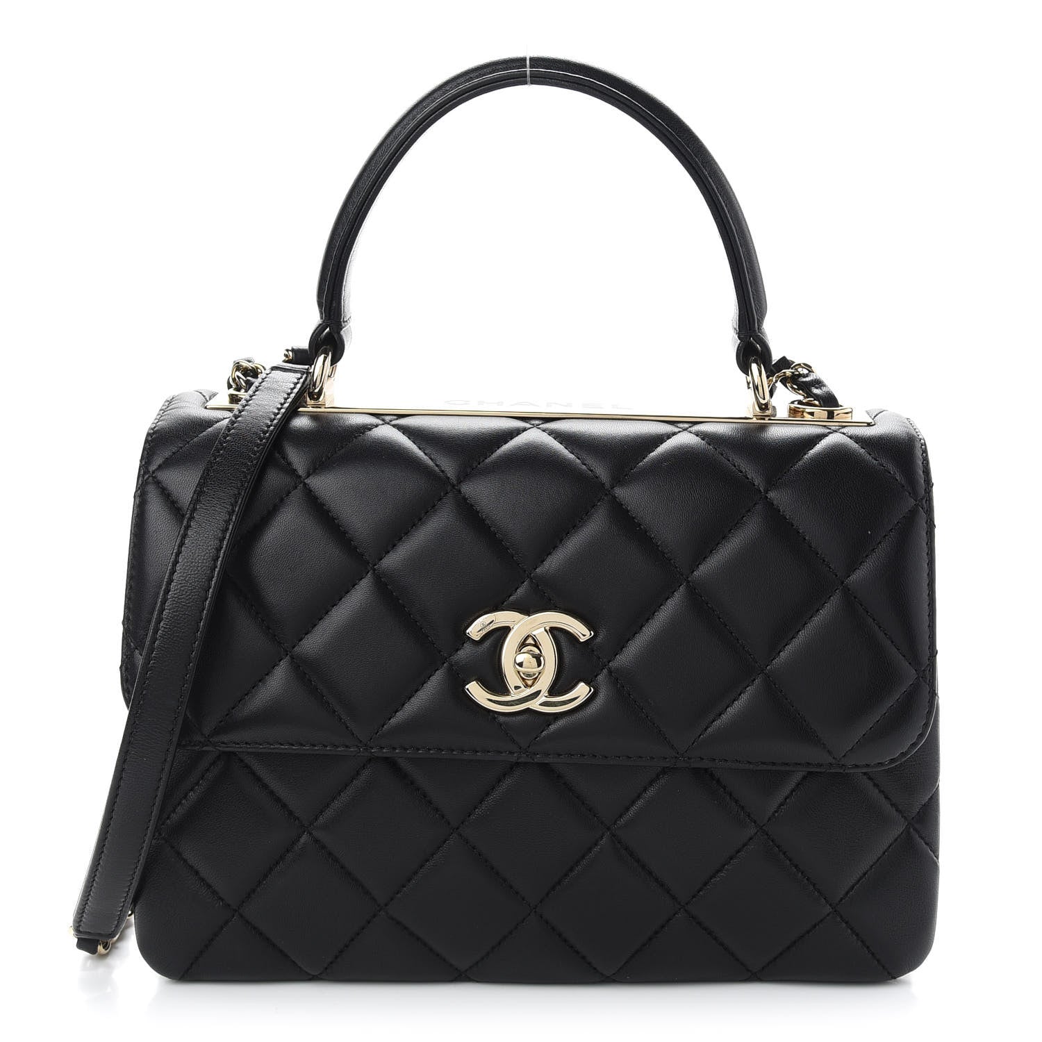 lambskin quilted small trendy cc dual handle flap bag black