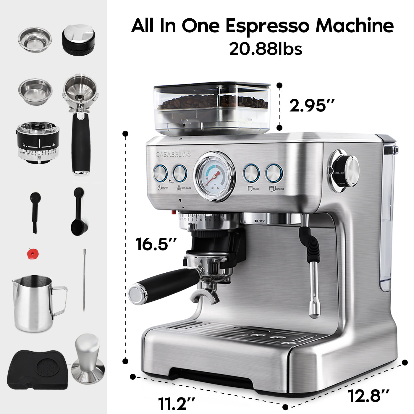 All-in-One Espresso Maker with Grinder and Steam Wand