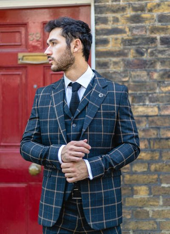 Jose Sky Blue Check Three Piece Suit | Suits.ie