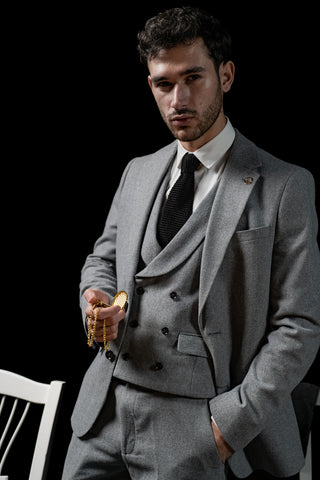 Mens Grey Double Breasted Suit