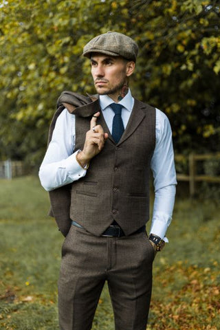 brown mens tweed waistcoat