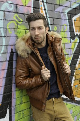 Men’s leather jacket with hood 1 - for cold weather