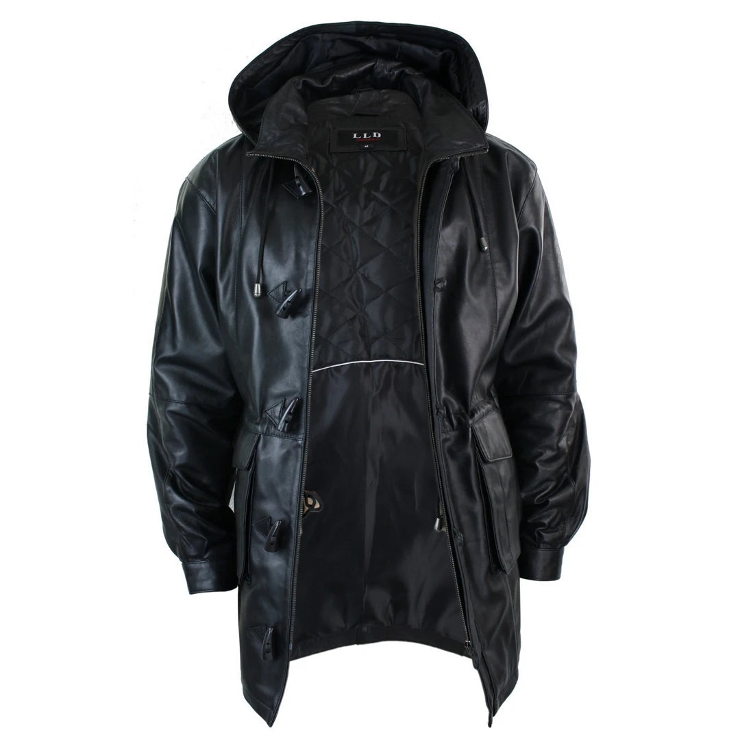 LLD Duffle Mens 3/4 Long Real Leather Duffle Jacket Coat Safari ...