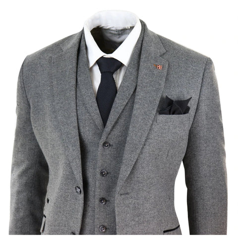 Mens Dark Grey Herringbone Tweed 3 Piece Suit | TruClothing.com