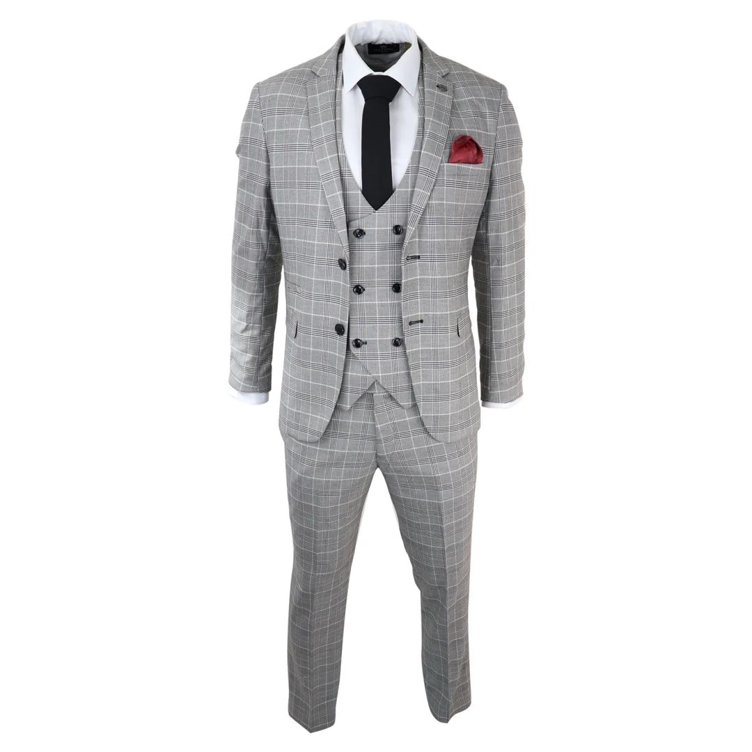 Mens Marc Darcy Grey Prince Of Wales Check Suit Ross Office Wedding Sl Truclothing