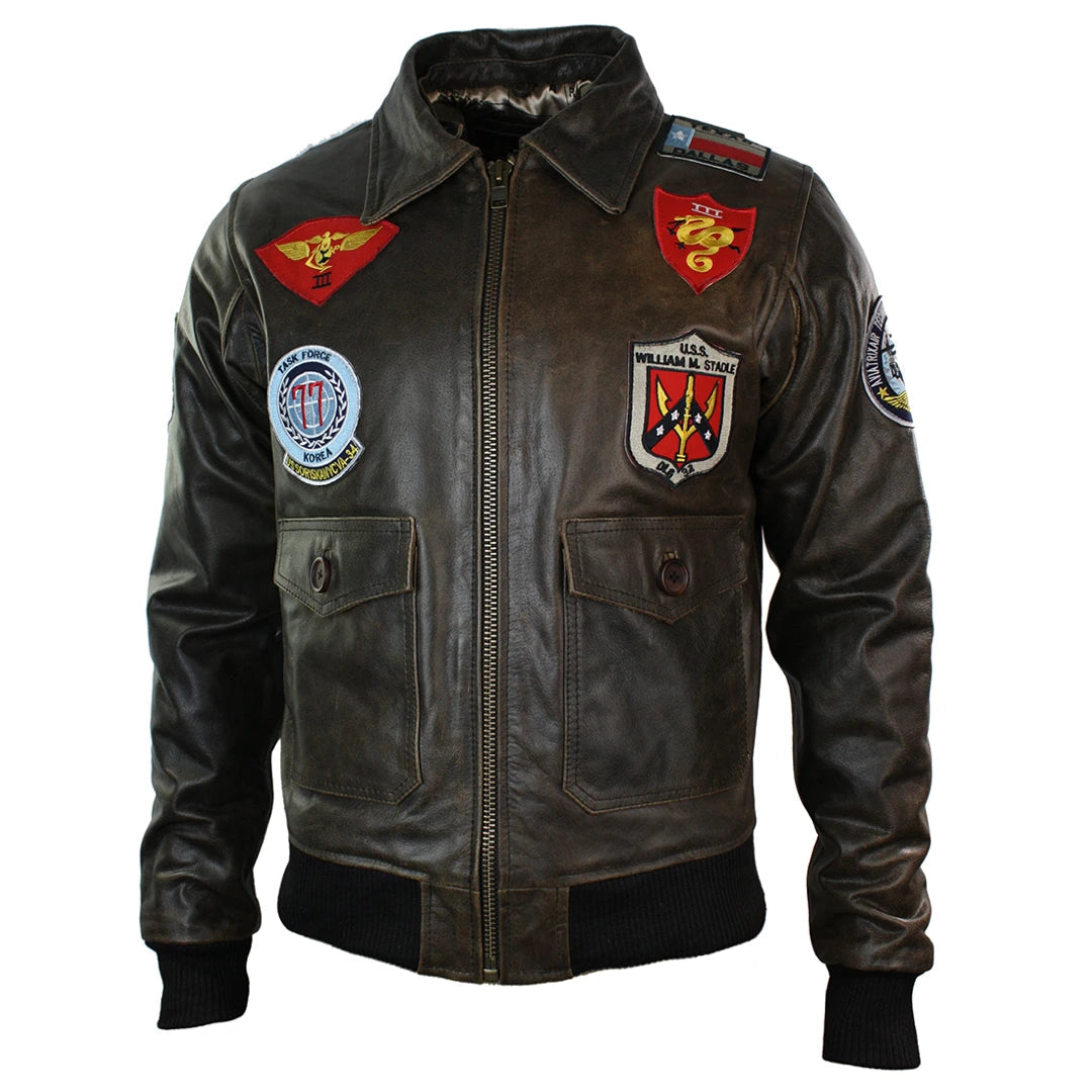 Mens Real Leather US Aviator Air Force Pilot Flying Bomber Jacket Black ...