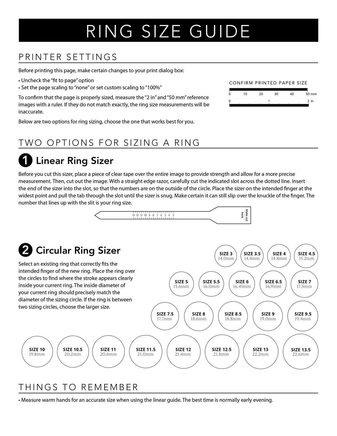 Printable Ring Size Chart, Ring Sizer Tool, Find Your Ring Size Guide,  Instant Download Printable PDF 