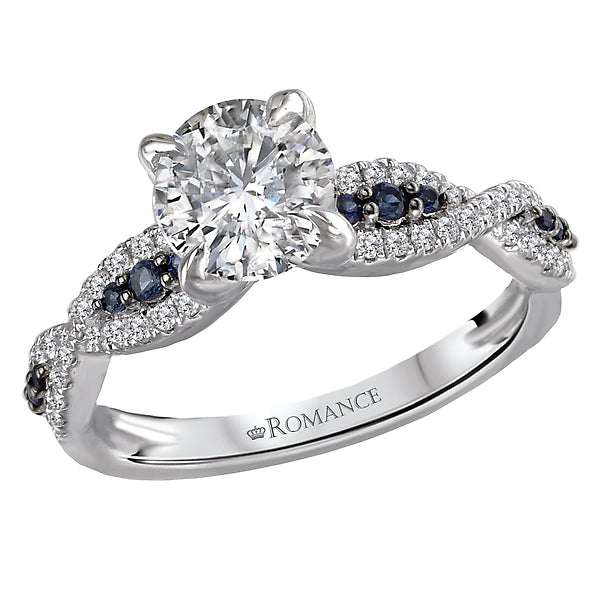 0.20 CT Round Diamond and 0.08 CT Sapphire Braided 14K White Gold Engagement Ring Setting