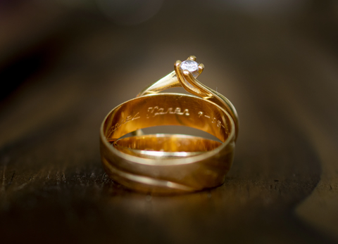 A beautifully engraved engagement ring