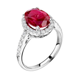 Ruby and Diamond Halo Ring in Platinum