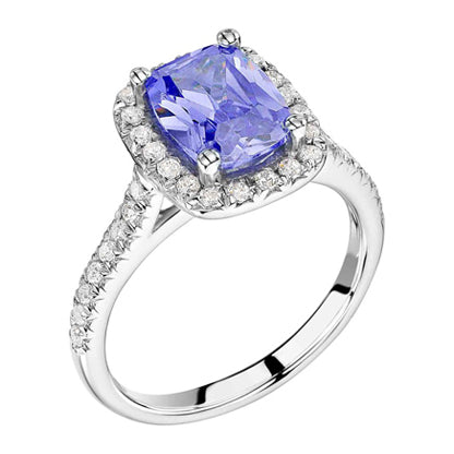 Aquamarine/Cornflower Blue sapphire and Diamond White Gold Ring