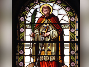 A stained glass window of Saint Valentine