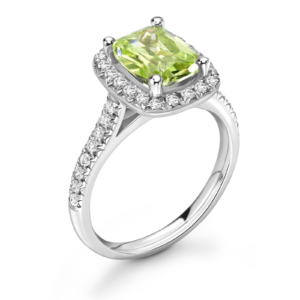 Peridot and Diamond Halo Ring