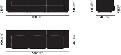 three-seater soft modular sofa 3 vignette dimensions