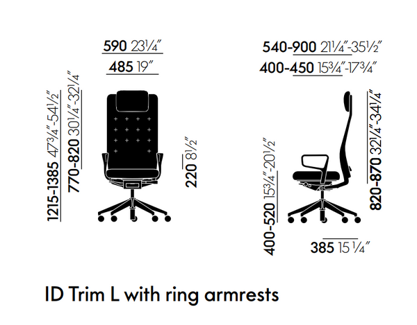 Vitra ID Trim L with ring armrests vignette dimensions