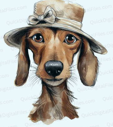 brown dog graphic clipart with fancy vintage hat on