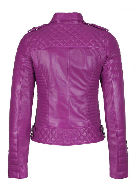 Skinoutfit Women's Biker Leather Jacket Black Gold Zipper Large